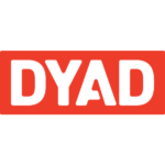 A red and black logo for dyad