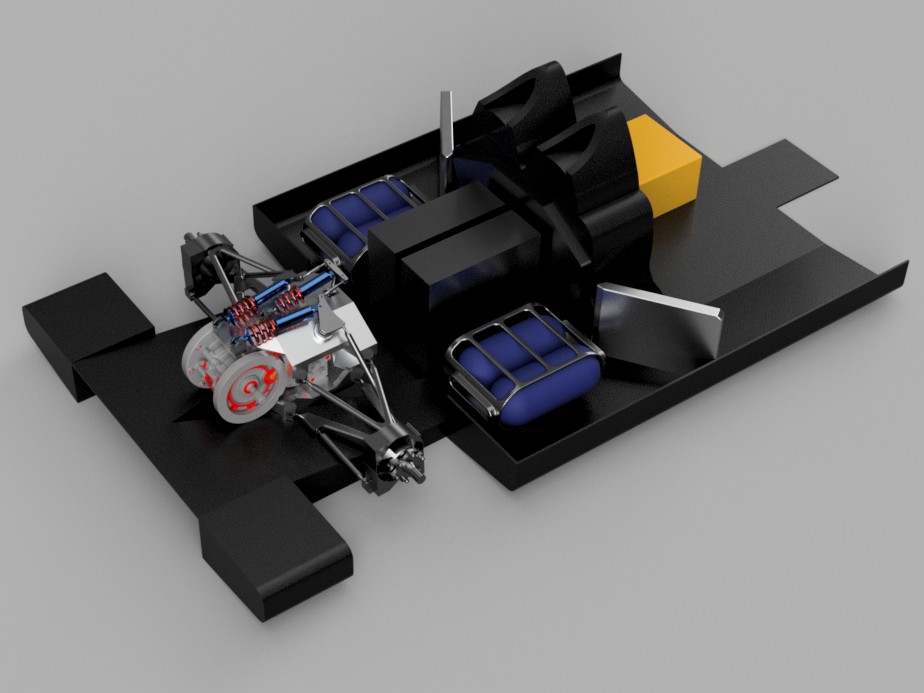 A 3 d model of an f 1 car with the rear wing open.